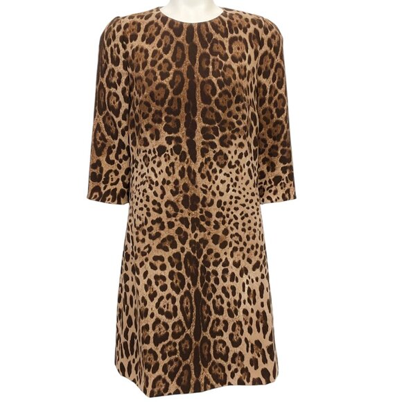 Dolce & Gabbana Brown / Tan Crepe Animal Print Shift Dress - Picture 1 of 4